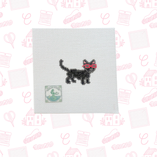 Black Cat with Pink Sunglasses Needlepoint Canvas, Hand-Painted 18 Mesh