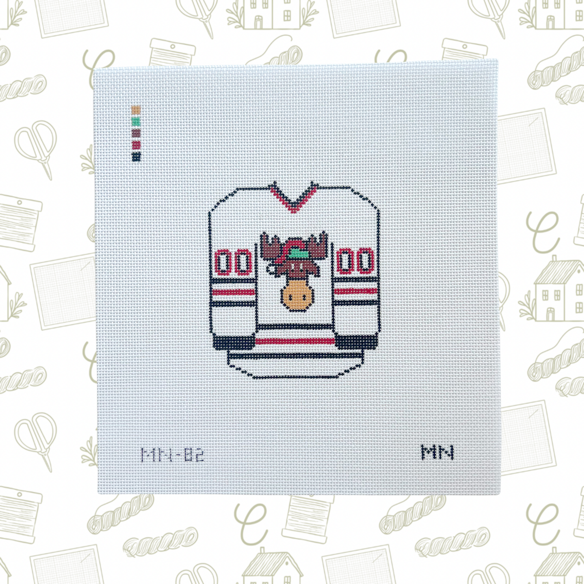 Christmas Vacation Jersey (Front) Needlepoint Canvas, 18 Mesh, 3.3”x3.7” Design Size