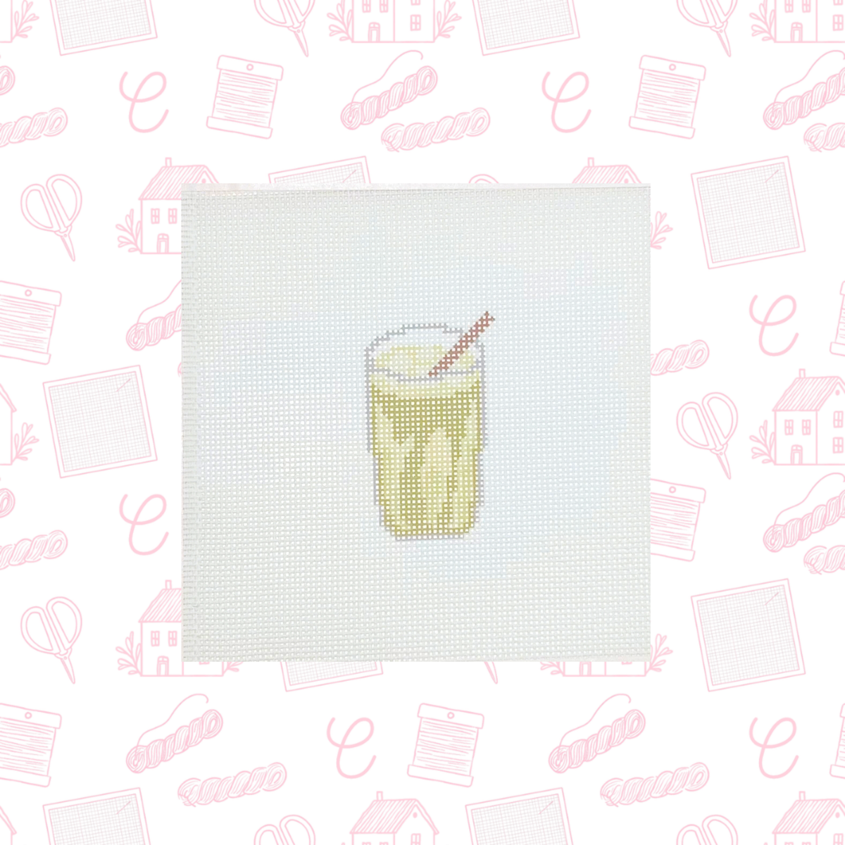 Mini Matcha Latte Needlepoint Canvas, 18 Mesh, ~1.23x2.5" Design Size