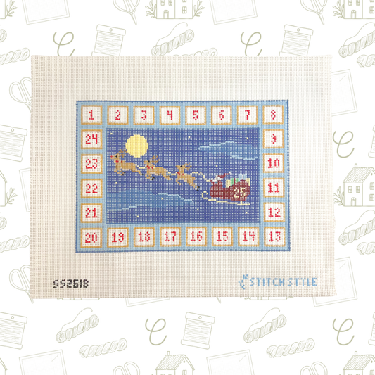 Santa and Reindeer Advent Calendar Needlepoint Canvas, 13 Mesh, 10"x7" Design Size