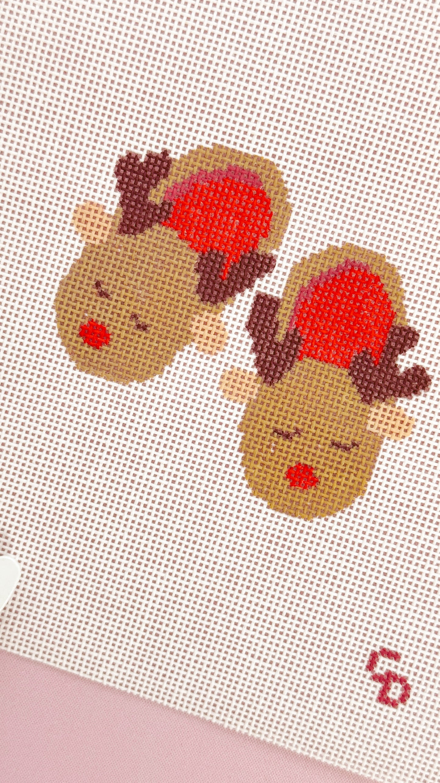 Reindeer Slippers Christmas Needlepoint Canvas 18 Mesh 2.5”x2.5” Design