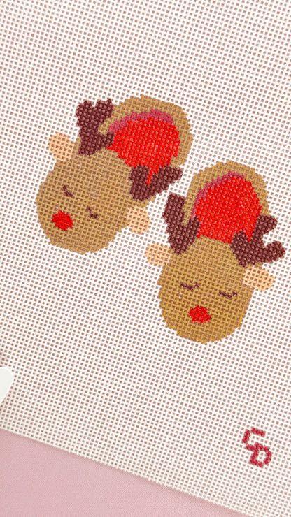 Reindeer Slippers Christmas Needlepoint Canvas 18 Mesh 2.5”x2.5” Design