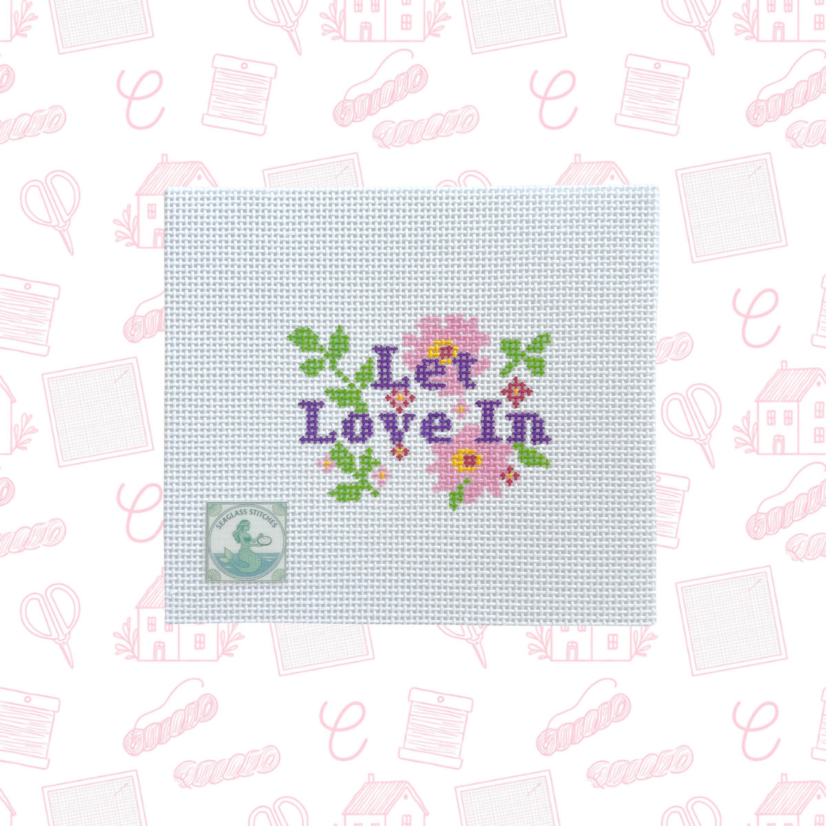 Let Love In Needlepoint Canvas, 13 Mesh, ~3.5"x2.5" Design Size