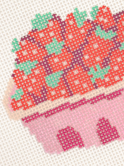 Strawberry Basket Needlepoint Canvas 13 Mesh 3” Design, Summer Strawberries Needlepoint Canvas modern Hand Painted