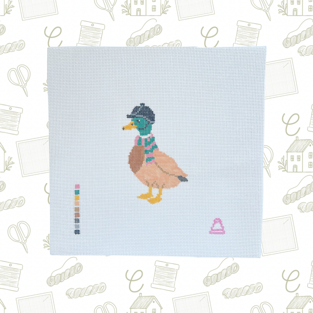 Preppy Mallard Needlepoint Canvas, 18 Mesh, Approx. 4” Design Size