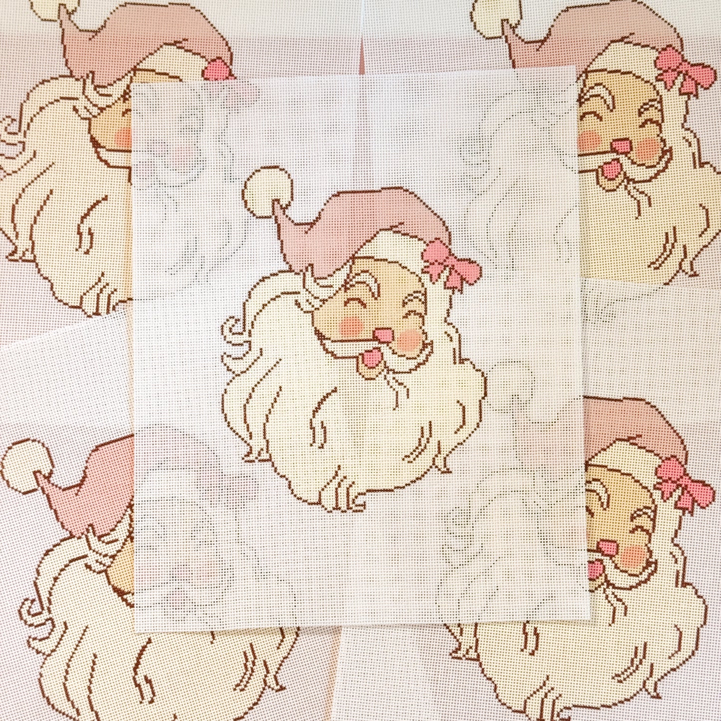 Pink Bow Santa 18 Mesh Needlepoint Canvas 5.5”x7” Design, Christmas Needlepoint Canvas Hand Painted