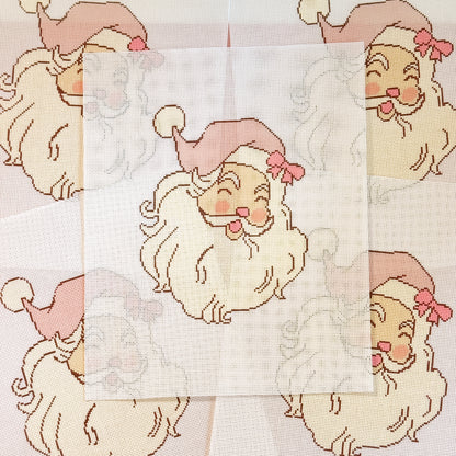 Pink Bow Santa 18 Mesh Needlepoint Canvas 5.5”x7” Design, Christmas Needlepoint Canvas Hand Painted