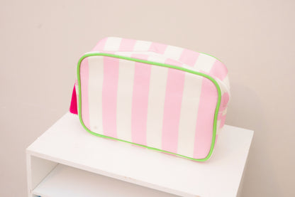 Pink Striped Needlepoint Accessories Zip Pouch, Needlepoint Project Bag
