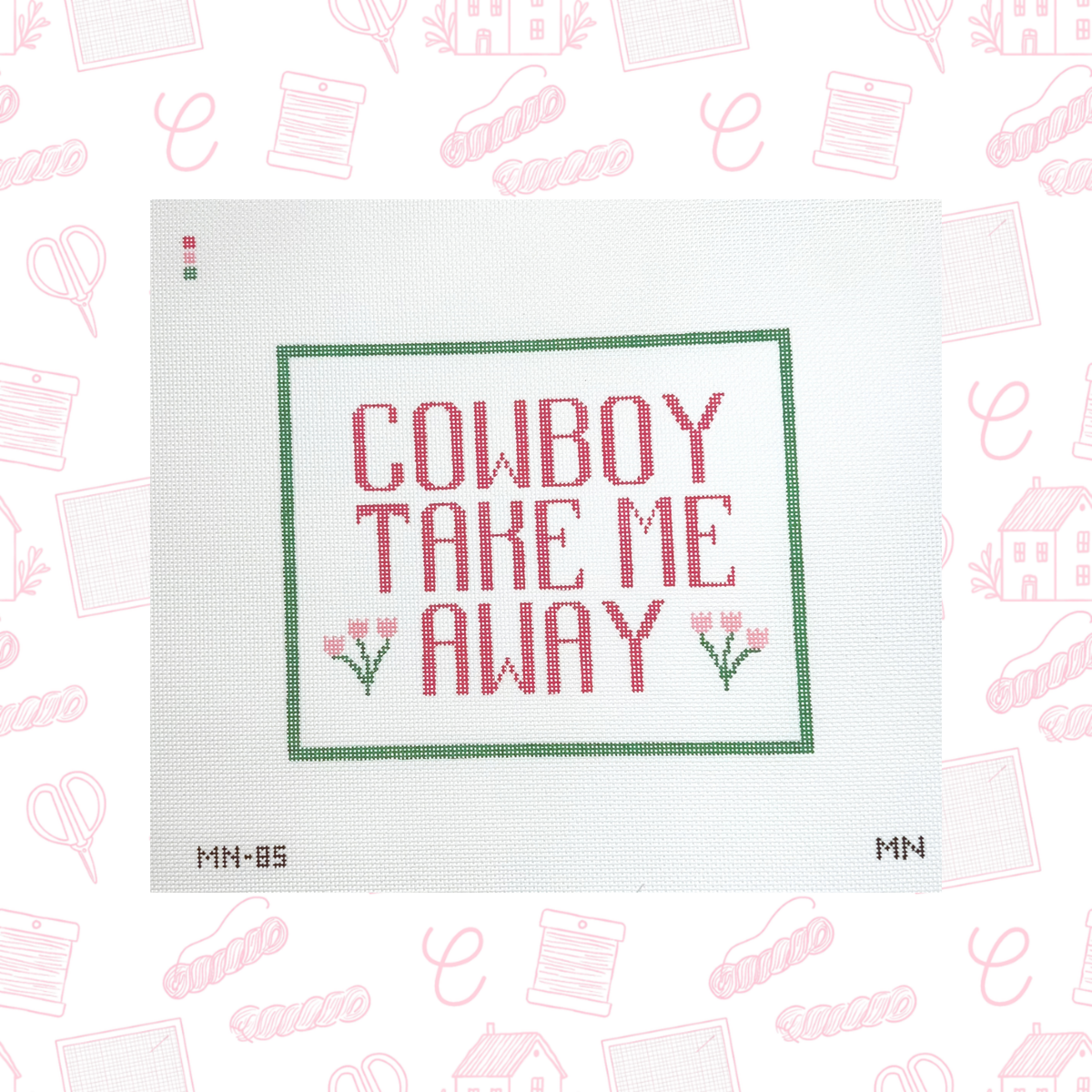 Cowboy Take Me Away Needlepoint Canvas, 18 Mesh, 7”x5.5” Design Size