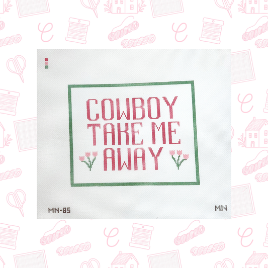 Cowboy Take Me Away Needlepoint Canvas, 18 Mesh, 7”x5.5” Design Size