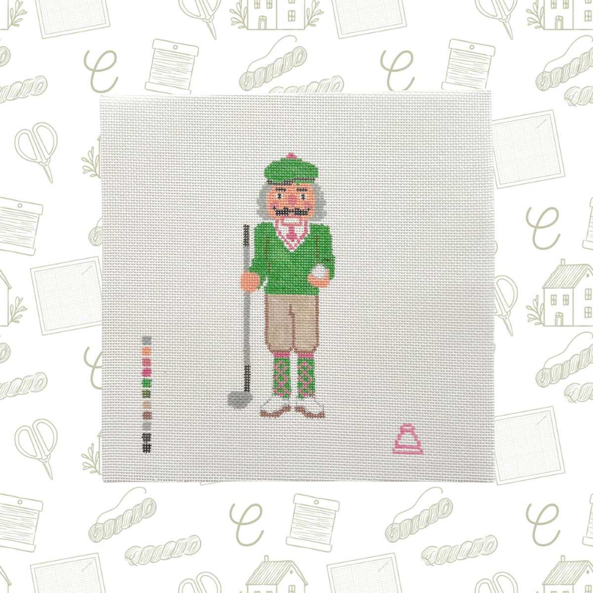 Golf Nutcracker Needlepoint Canvas, 18 Mesh, ~2"x5.5" Design Size