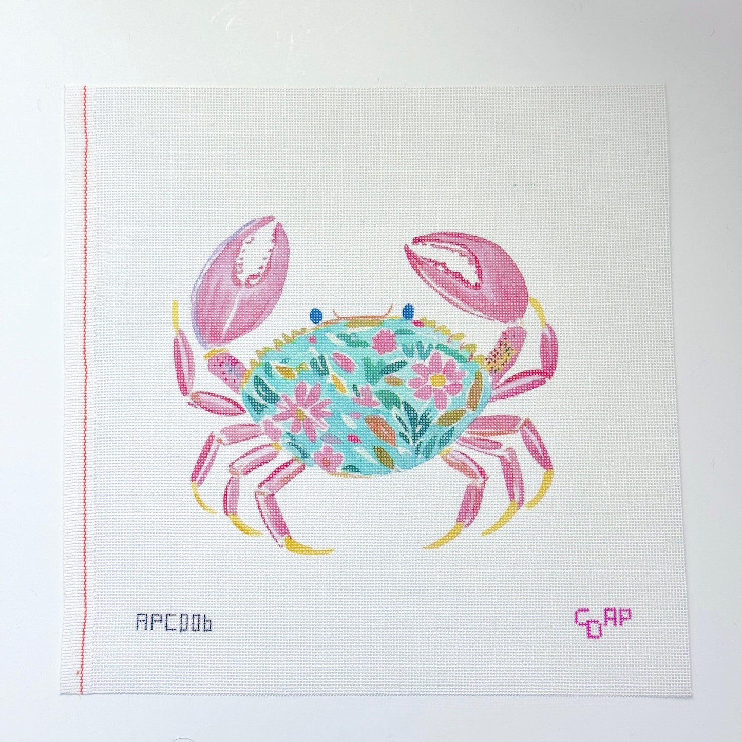 Floral Watercolor Crab Artist Printed Needlepoint Canvas 18 Mesh 10x8 Design