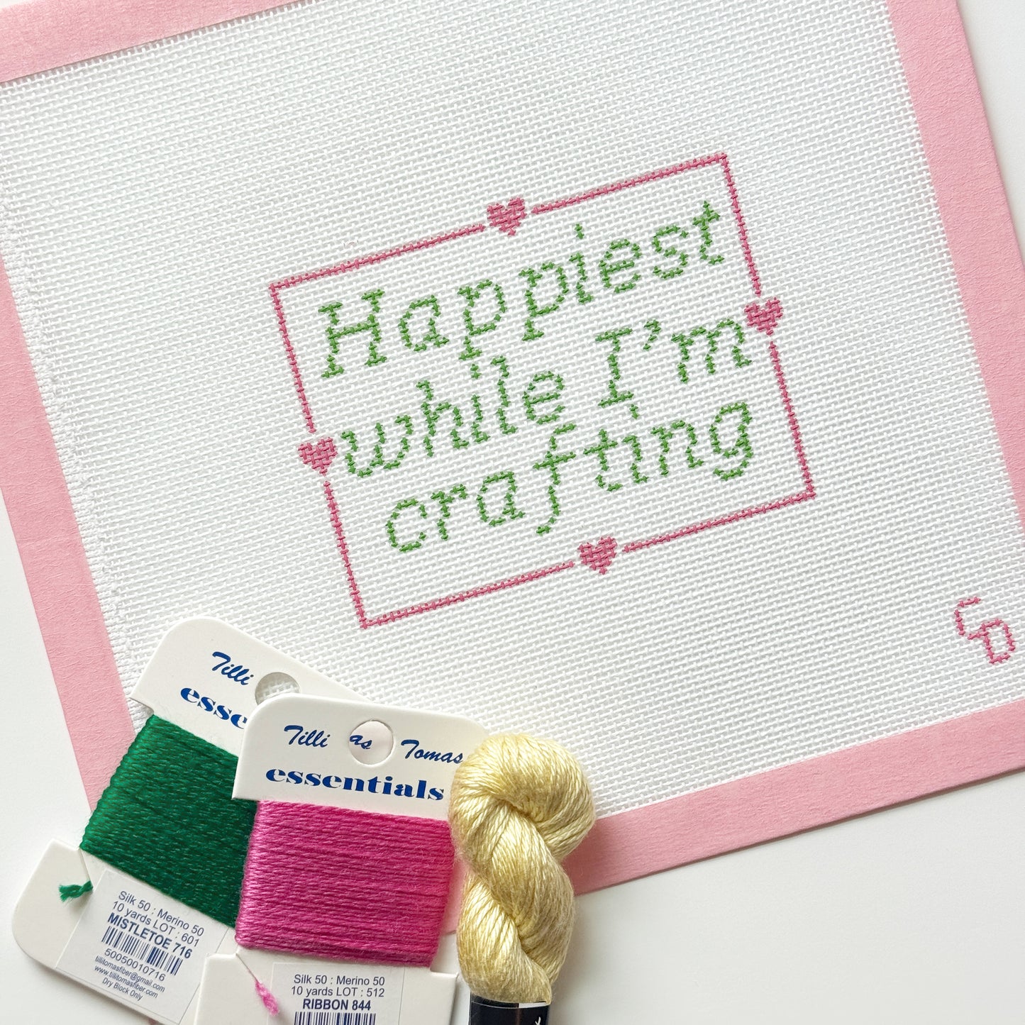 Happiest While I’m Crafting Crafting Needlepoint Canvas, 18 Mesh, 4x4 Design
