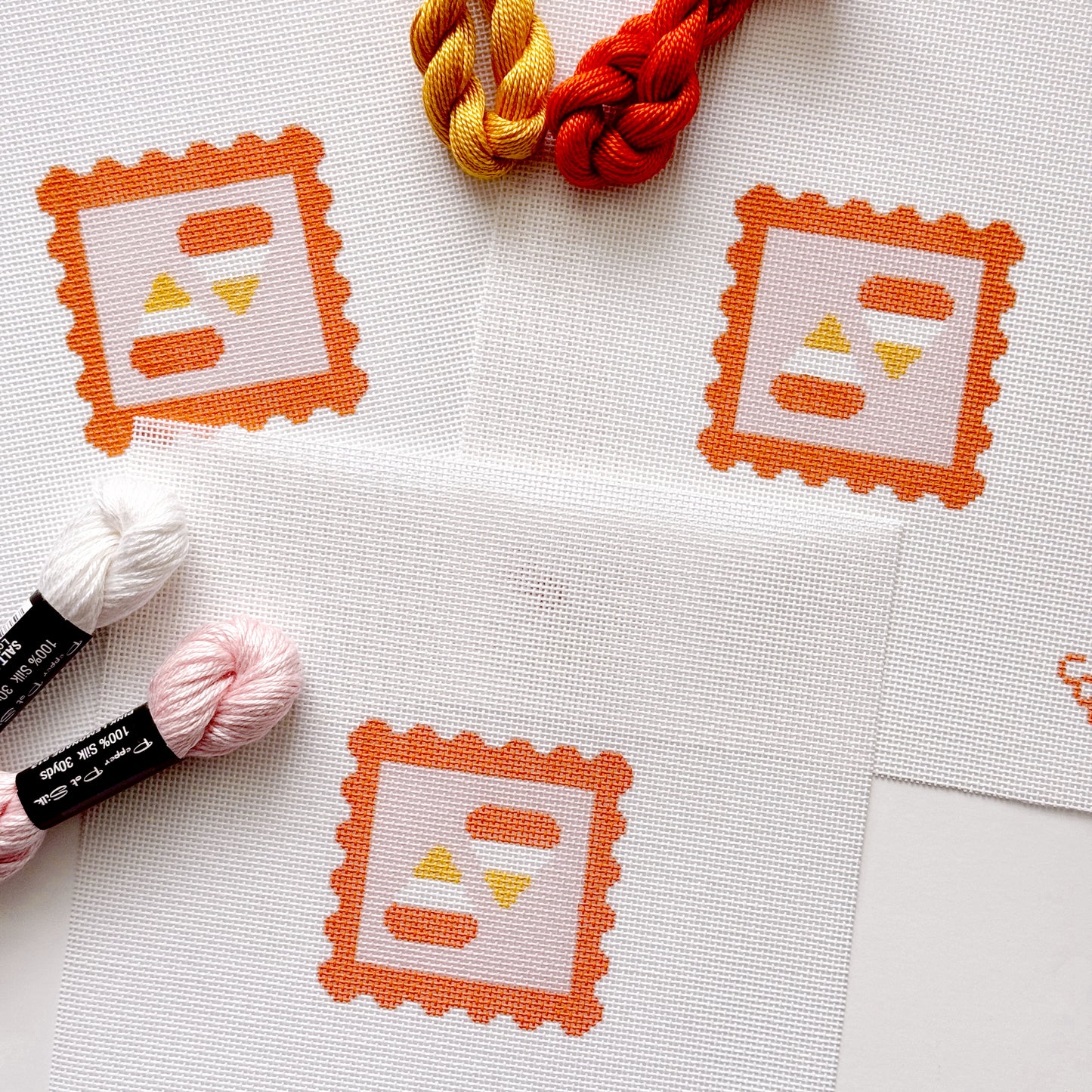 Candy Corn Stamp Needlepoint Canvas – 18 Mesh Zweigart Mono Deluxe, 2.7" Hand Painted Fall Halloween Mini