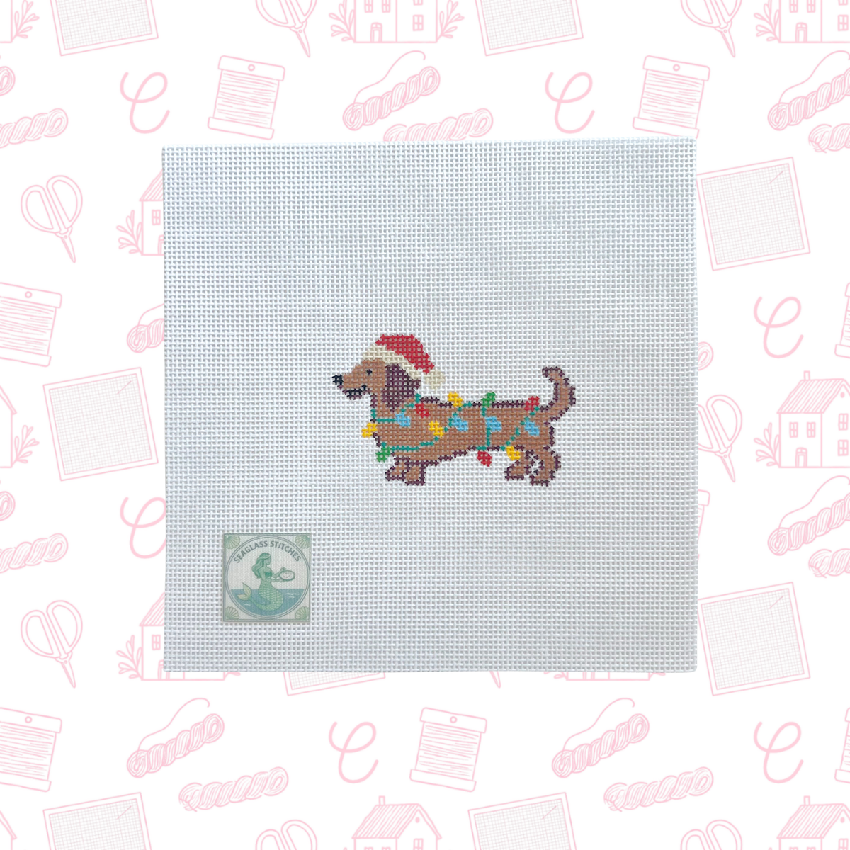 Christmas Dachshund Needlepoint Canvas, 18 Mesh, ~3"x2" Design Size