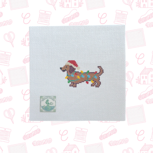 Christmas Dachshund Needlepoint Canvas, 18 Mesh, ~3"x2" Design Size