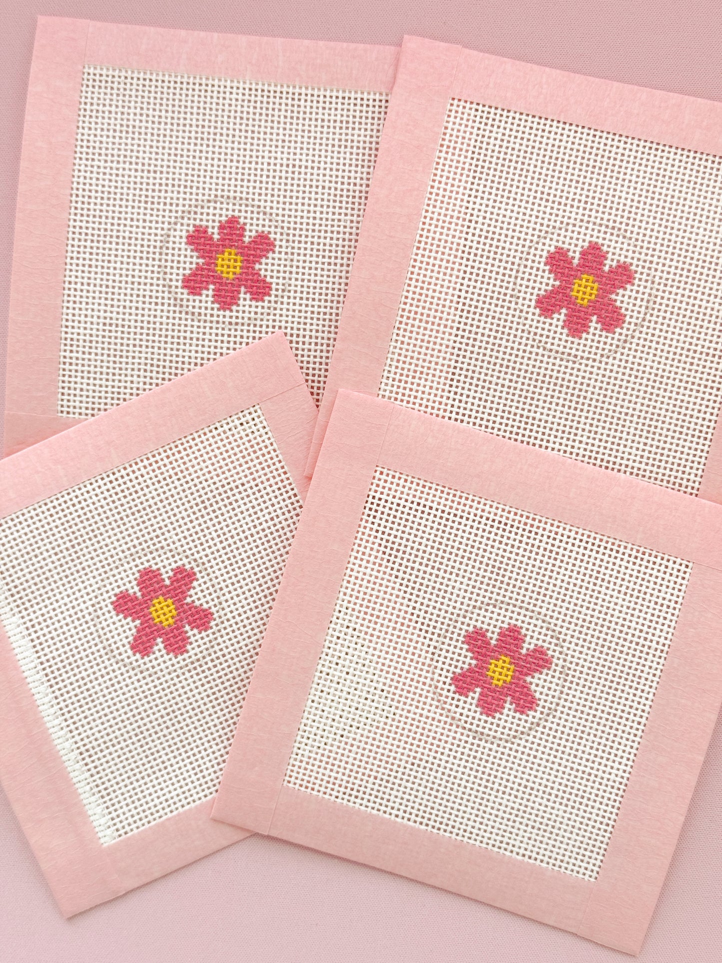 Mini Bag Tag Retro Flower Needlepoint Canvas Hand Painted Key Fob Canvas Mini 1”x1” 18 Mesh