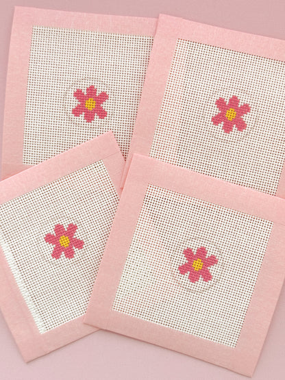 Mini Bag Tag Retro Flower Needlepoint Canvas Hand Painted Key Fob Canvas Mini 1”x1” 18 Mesh