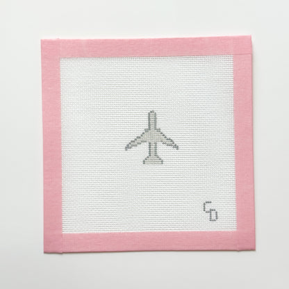 Mini Airplane Grey Needlepoint Canvas, 18 Mesh, 2x2 Design