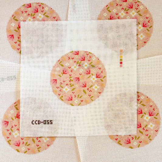 Minimal Flower 4” Round Needlepoint 18 Mesh Canvas, Trendy Needlepoint Canvas