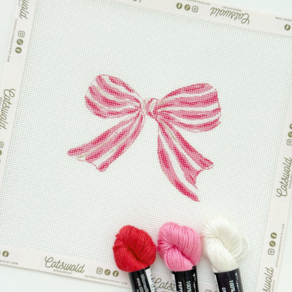 Pink Red Striped Christmas Needlepoint Canvas, 18 Mesh, Artisan Printed Needlepoint, 4x4 Design