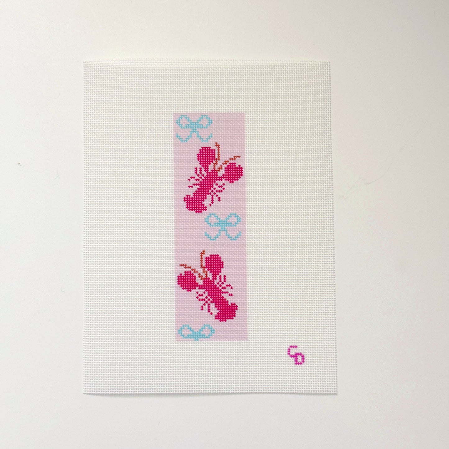 Lobster Bow Bookmark Hand Painted Needlepoint Canvas 18 Mesh, 2x5 Design