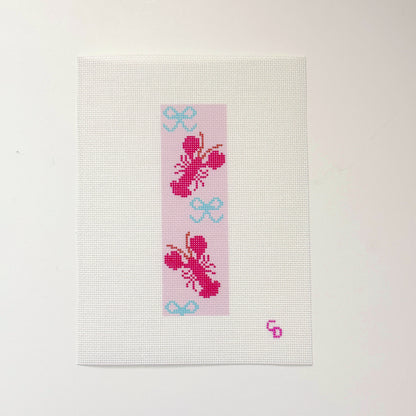 Lobster Bow Bookmark Hand Painted Needlepoint Canvas 18 Mesh, 2x5 Design