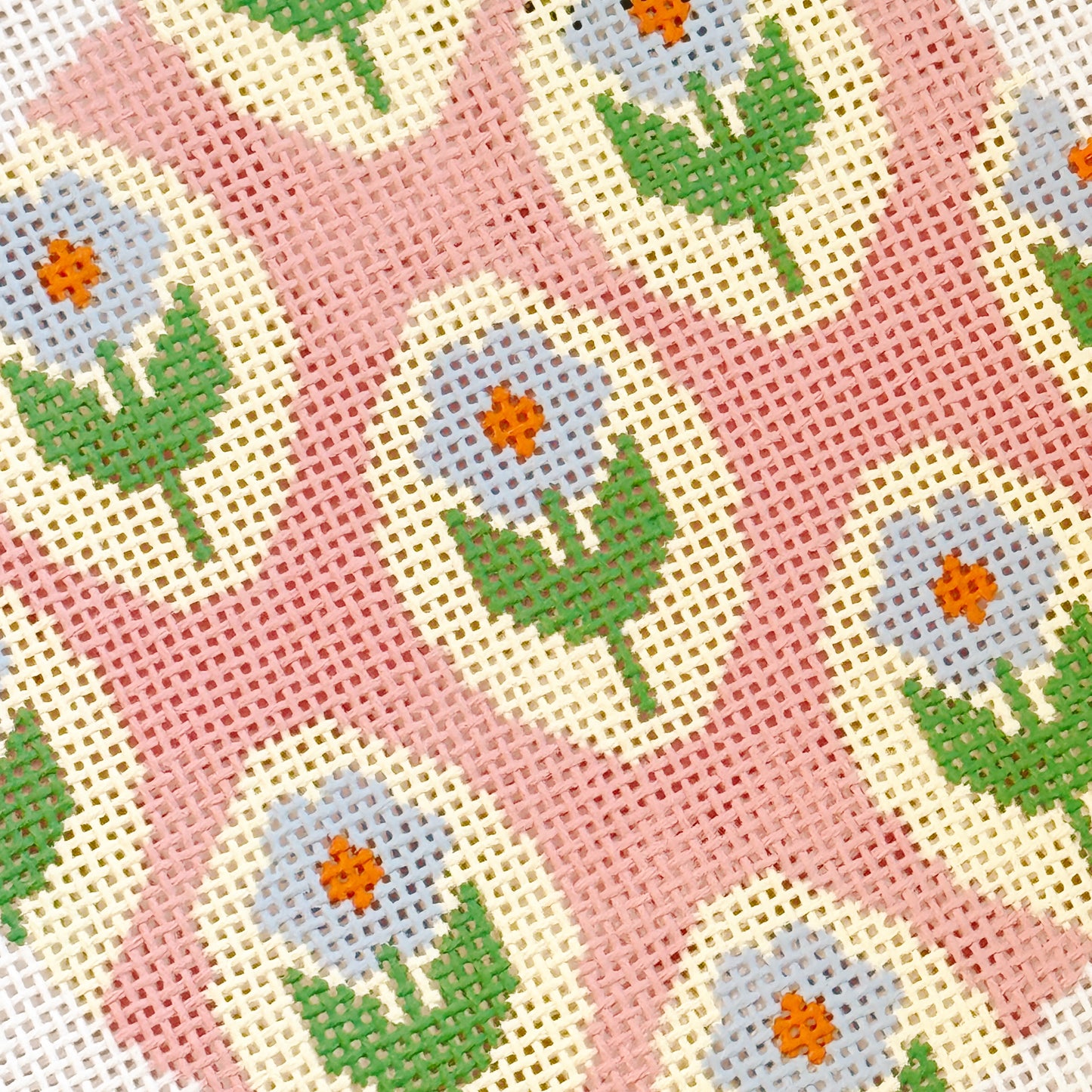 Repeating Flower 4” Round Needlepoint 18 Mesh Canvas, Trendy Needlepoint Canvas