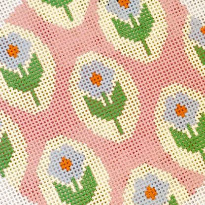 Repeating Flower 4” Round Needlepoint 18 Mesh Canvas, Trendy Needlepoint Canvas