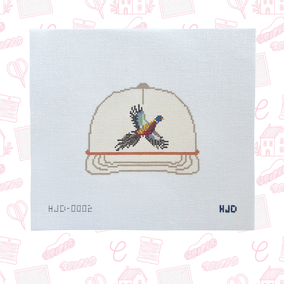 The Flying Pheasant Hat in Cream Needlepoint Canvas, 18 Mesh, 4.5"x4" Design Size