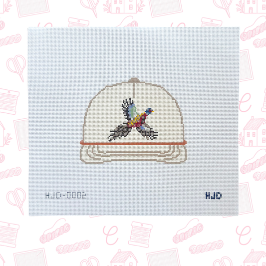 The Flying Pheasant Hat in Cream Needlepoint Canvas, 18 Mesh, 4.5"x4" Design Size