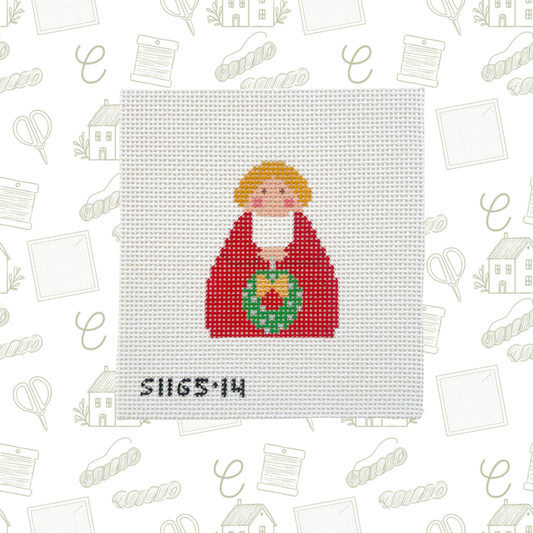 Red Angel with Green Wreath Needlepoint Canvas, 13 Mesh, 2.5"x3" Design Size