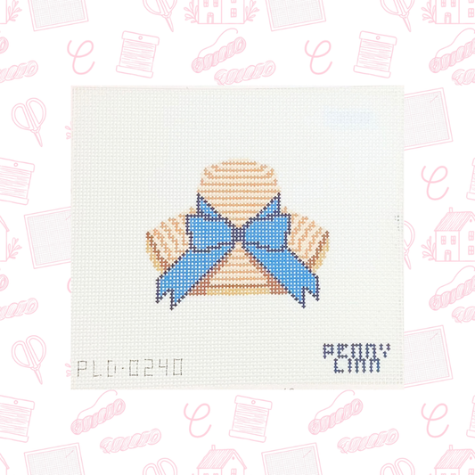 Sun Hat with Blue Bow Needlepoint Canvas, Penny Linn Sun Hat Canvas, 13 Mesh, 3" x 4" Design