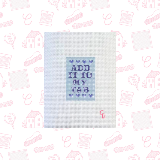 Add It To My Tab Luggage Tag Needlepoint Canvas, 18 Mesh, 2"x3" Design Size