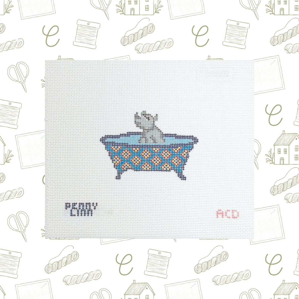 Tub Friends - Rhino Needlepoint Canvas, 18 mesh, 2.5" x 3" Design Size