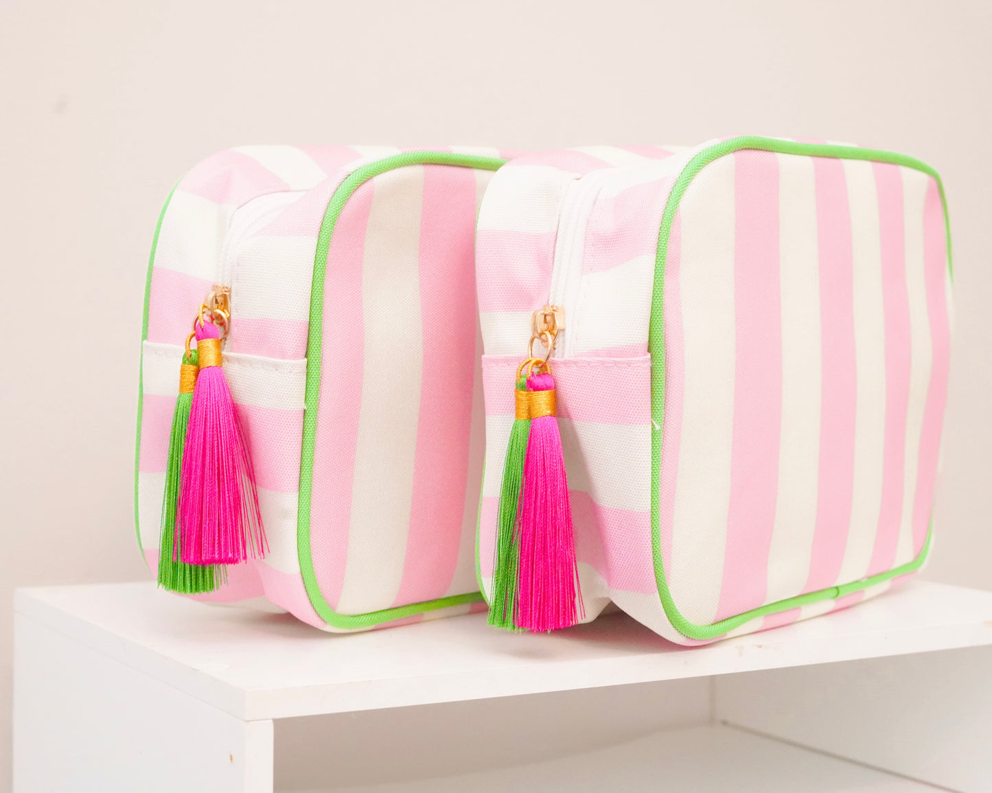 Pink Striped Needlepoint Accessories Zip Pouch, Needlepoint Project Bag