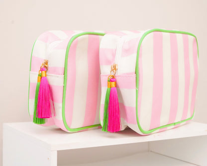 Pink Striped Needlepoint Accessories Zip Pouch, Needlepoint Project Bag