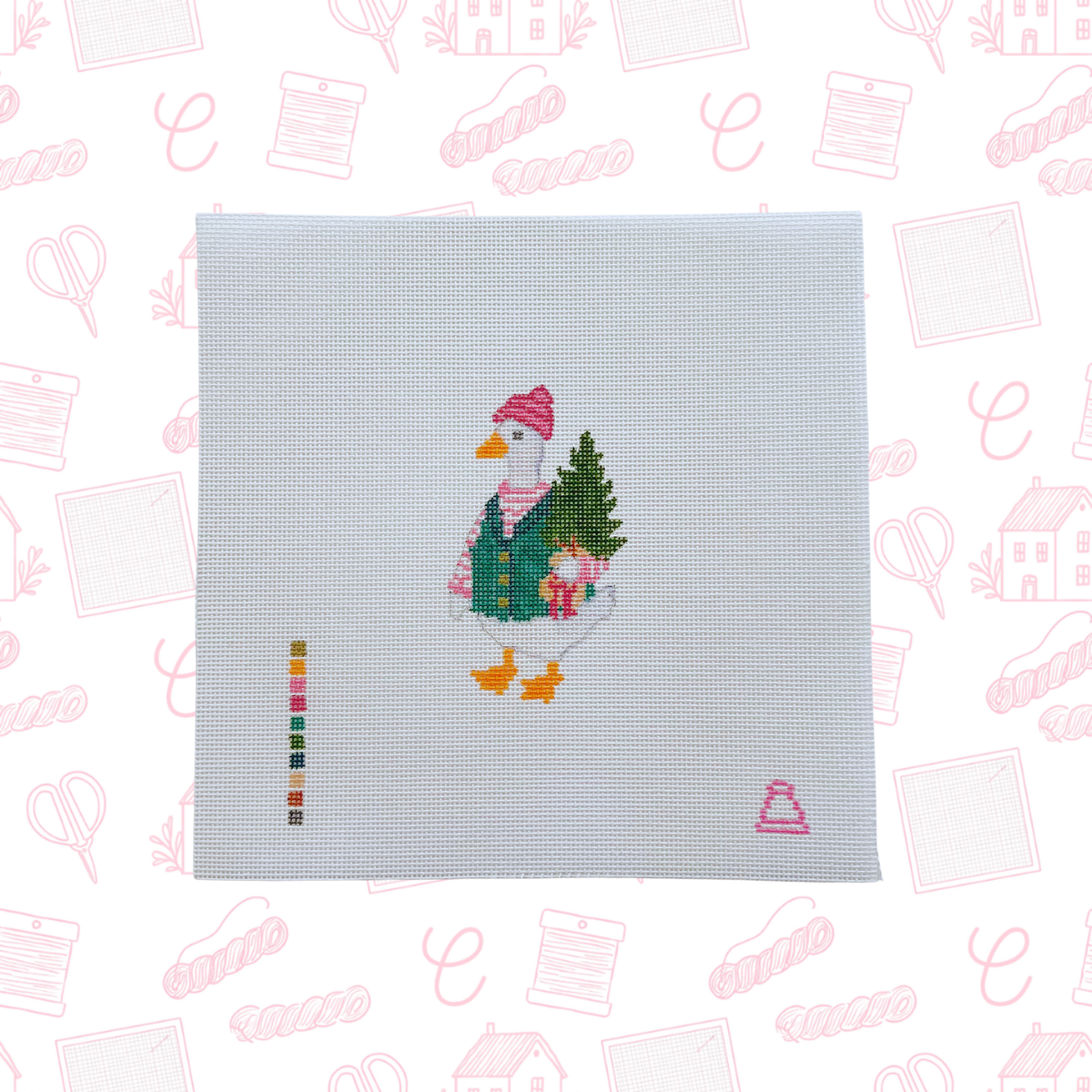 Christmas Tree Goose Needlepoint Canvas, 18 Mesh, ~2.5"x4" Design Size