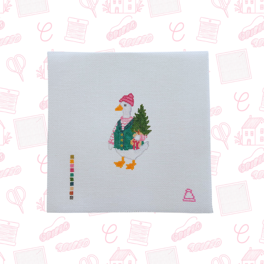 Christmas Tree Goose Needlepoint Canvas, 18 Mesh, ~2.5"x4" Design Size