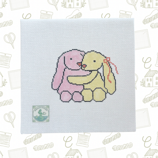 Bunny Hug Needlepoint Canvas, 18 Mesh, ~4"x3.5" Design Size