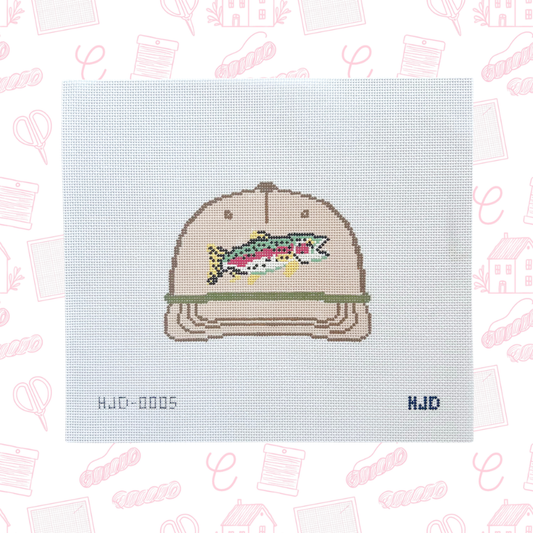 The Rainbow Trout Hat Needlepoint Canvas, 18 Mesh, 4.5"x4" Design Size
