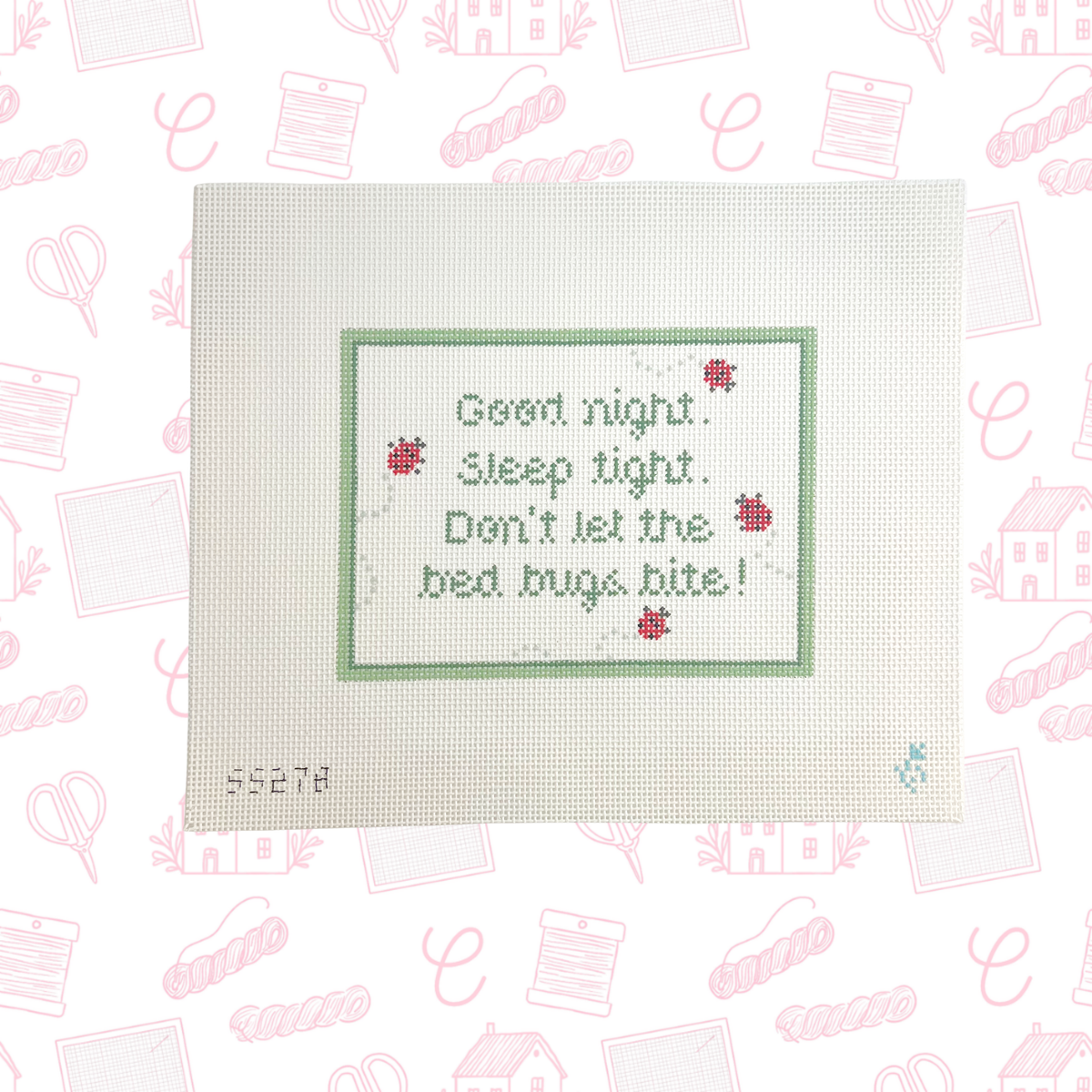 Good Night, Sleep Tight Needlepoint Canvas, 13 Mesh 5" x 7" Design Size