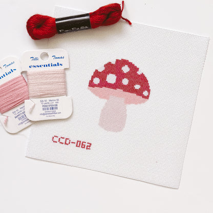 Mini Mushroom Needlepoint Canvas | Hand-Painted 3” Design on 18 Mesh