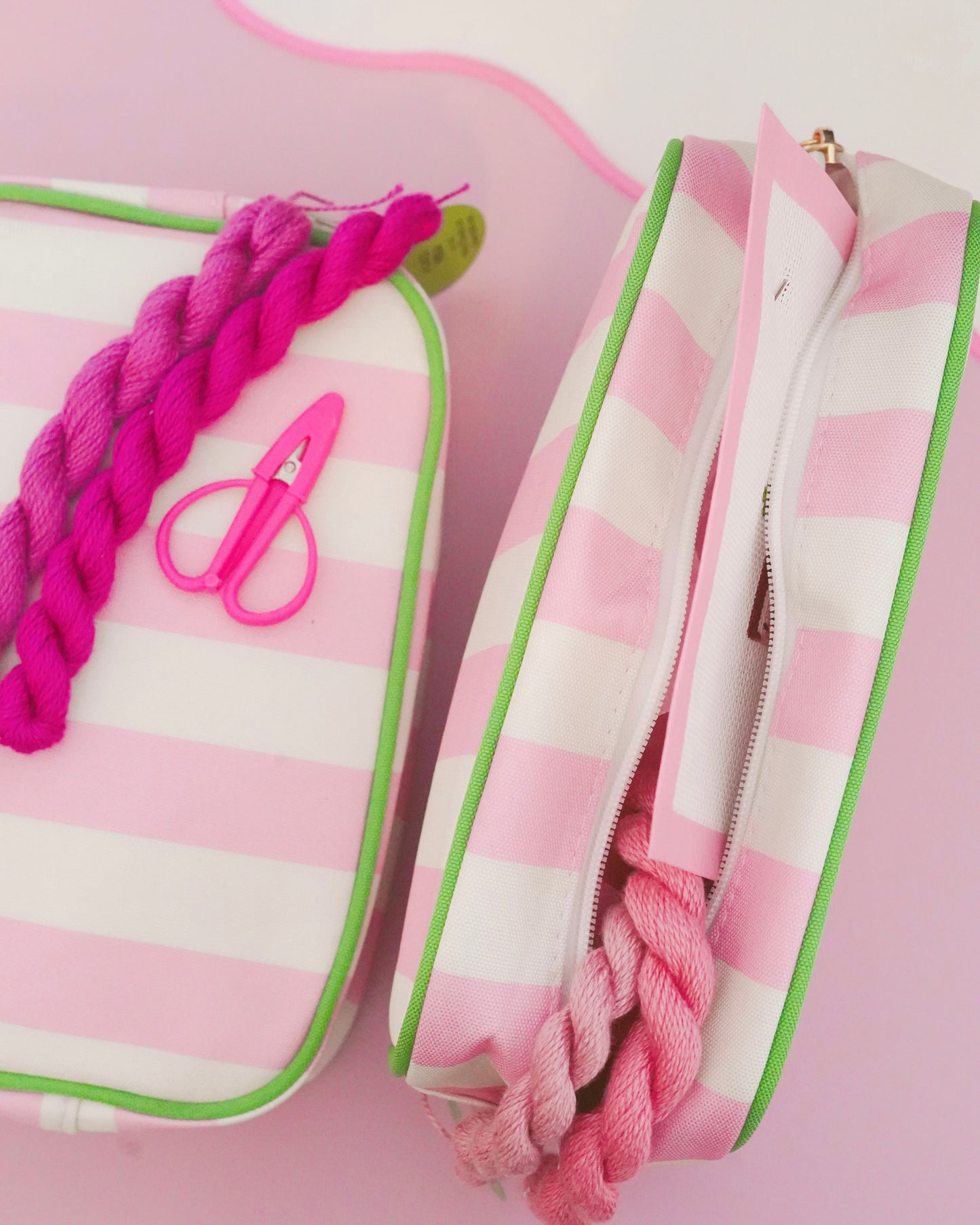 Pink Striped Needlepoint Accessories Zip Pouch, Needlepoint Project Bag