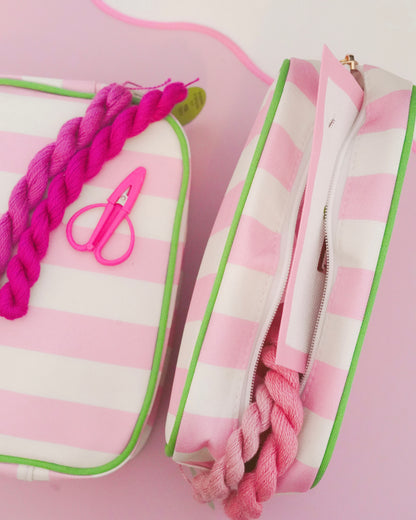 Pink Striped Needlepoint Accessories Zip Pouch, Needlepoint Project Bag