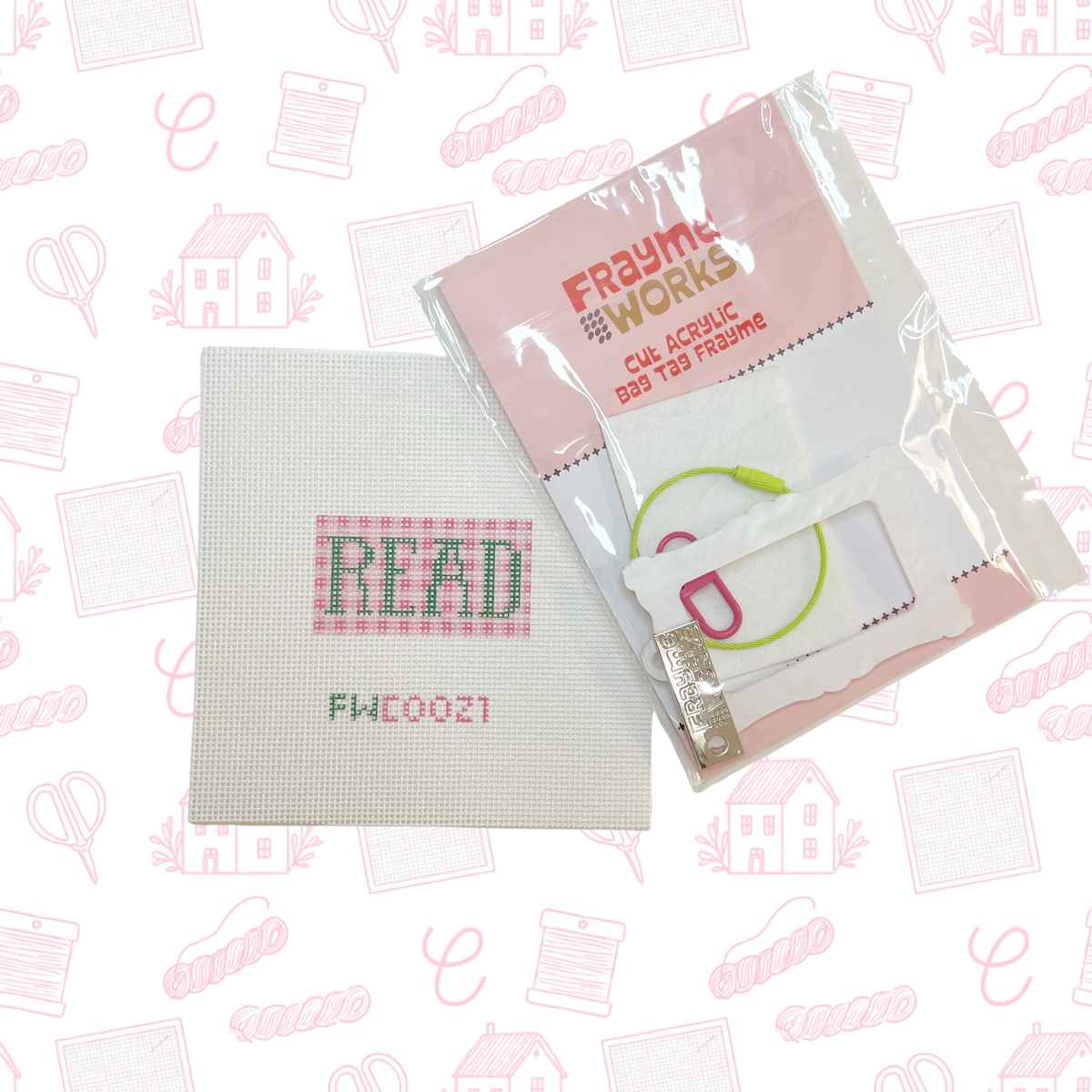 Plaid Read Mini Needlepoint Canvas | Book Lover Bag Charm Canvas | Beginner Needlepoint | 18 Mesh | 1.25 x 2.25 Inch Design