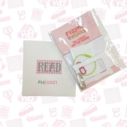 Plaid Read Mini Needlepoint Canvas | Book Lover Bag Charm Canvas | Beginner Needlepoint | 18 Mesh | 1.25 x 2.25 Inch Design