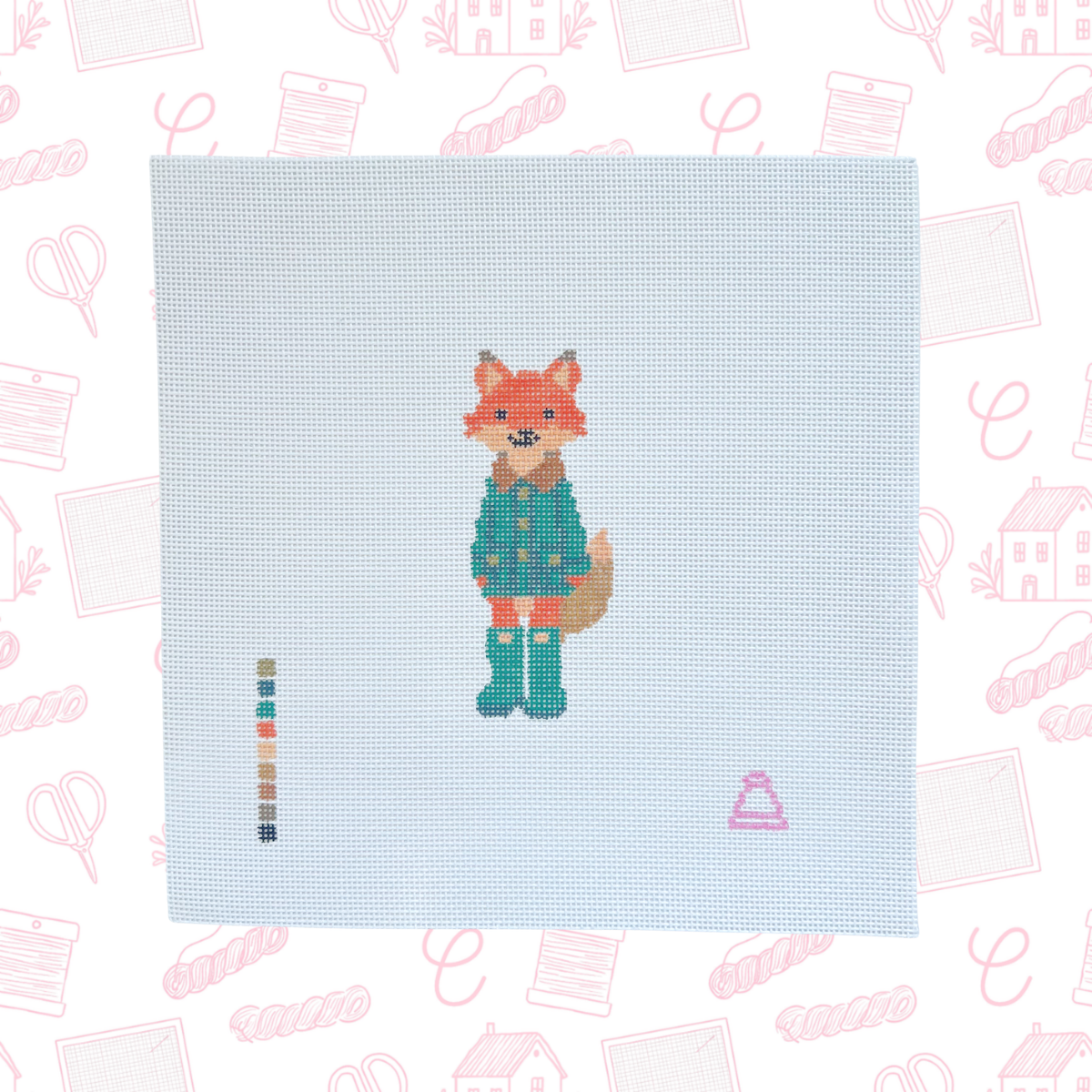 Preppy Fox Needlepoint Canvas, 18 Mesh, ~1.5" x4" Design Size