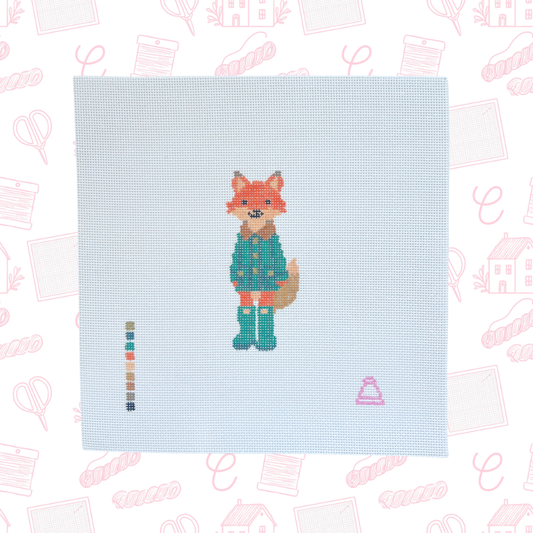 Preppy Fox Needlepoint Canvas, 18 Mesh, ~1.5" x4" Design Size