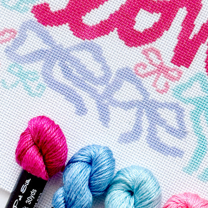 You Are Loved Needlepoint Canvas – 18 Mesh Zweigart Mono Deluxe, 8x8.2" Design on 12x12.2" Hand-Painted Pastel Bow Quote